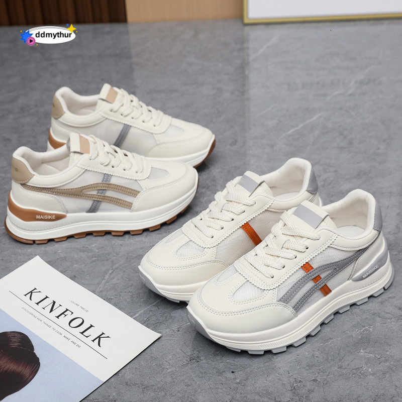 New Women's Mesh Breathable Agan Women 2025 Summer Thick-Soled Sneakers Fashion Versatile White Shoes ddmythur