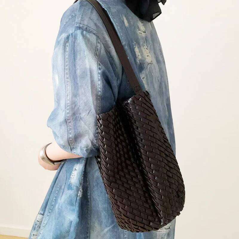 Women's Bags Designer Hand Woven Small Bucket Bags For Women Designer Handbag Purses New In PU Vintage With Inner Pocket Underarm Shoulder