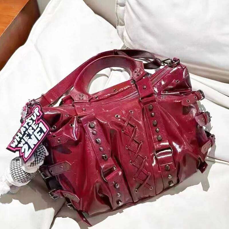 Women's Bags Designer Moto & Biker Large Capacity Tote Bags For Women Designer Handbag And Purse New In PU Oil Wax Rivet Underarm Shoulder