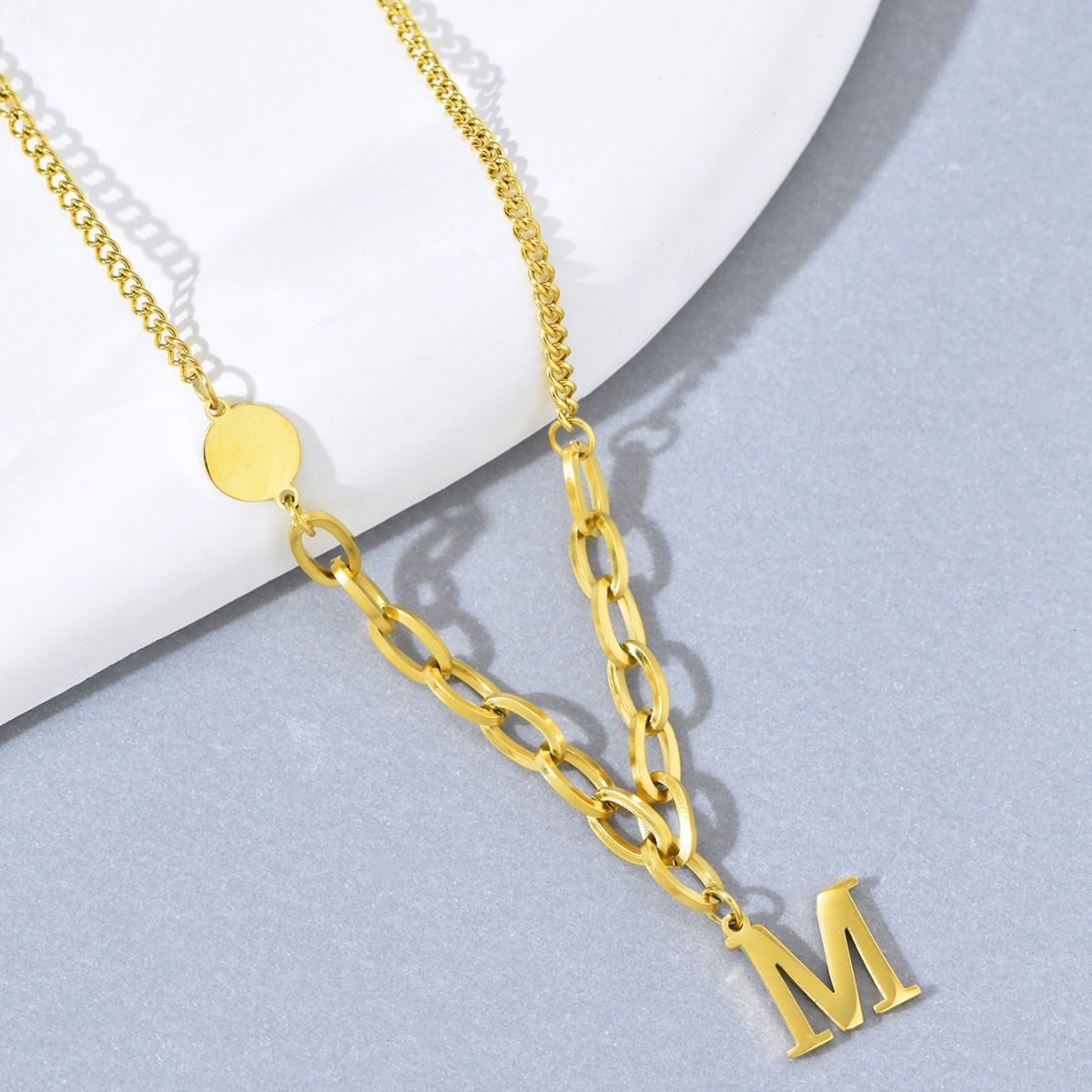 Fashion Style Personality Exaggerated Round Plate Splicing Necklace Titanium Steel Women's Design Non-Fading Jewelry