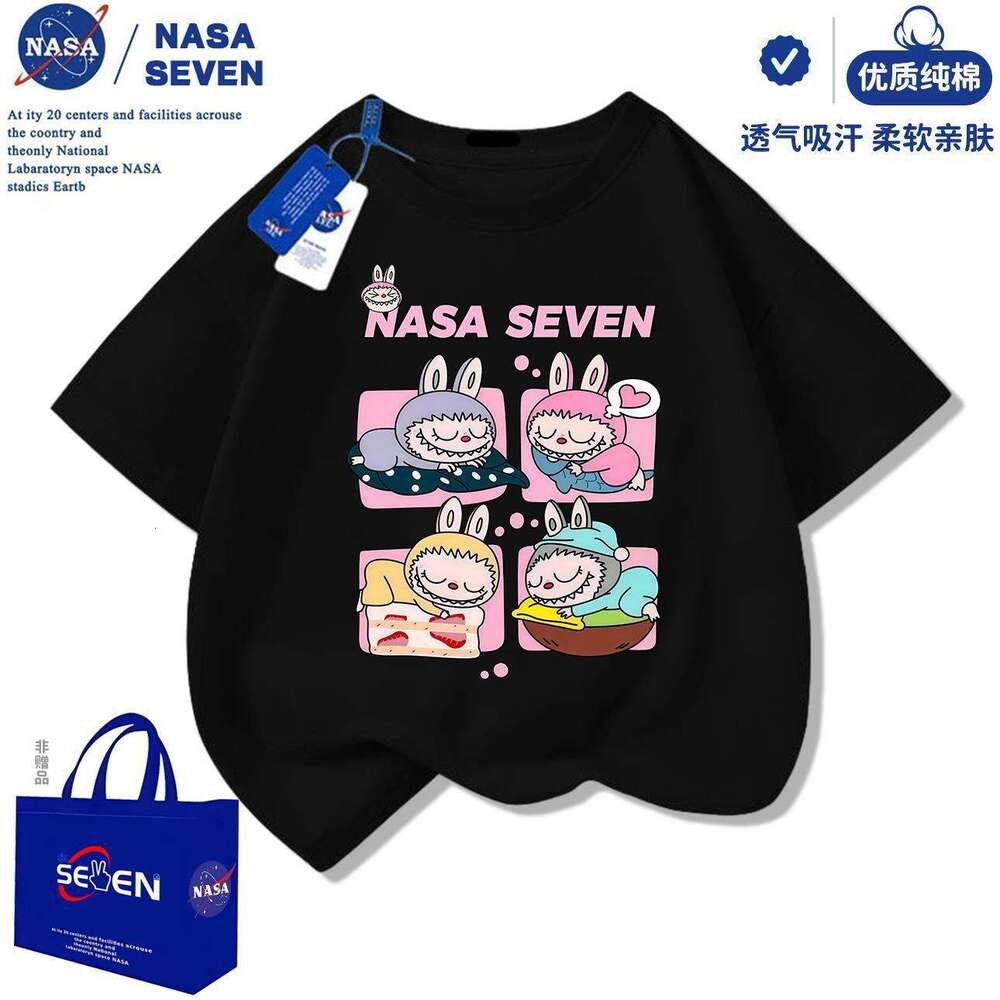 NASA Cartoon T-Shirt Short Boys and Girls Summer New Labubu Half Sleeve Casual Big Kids