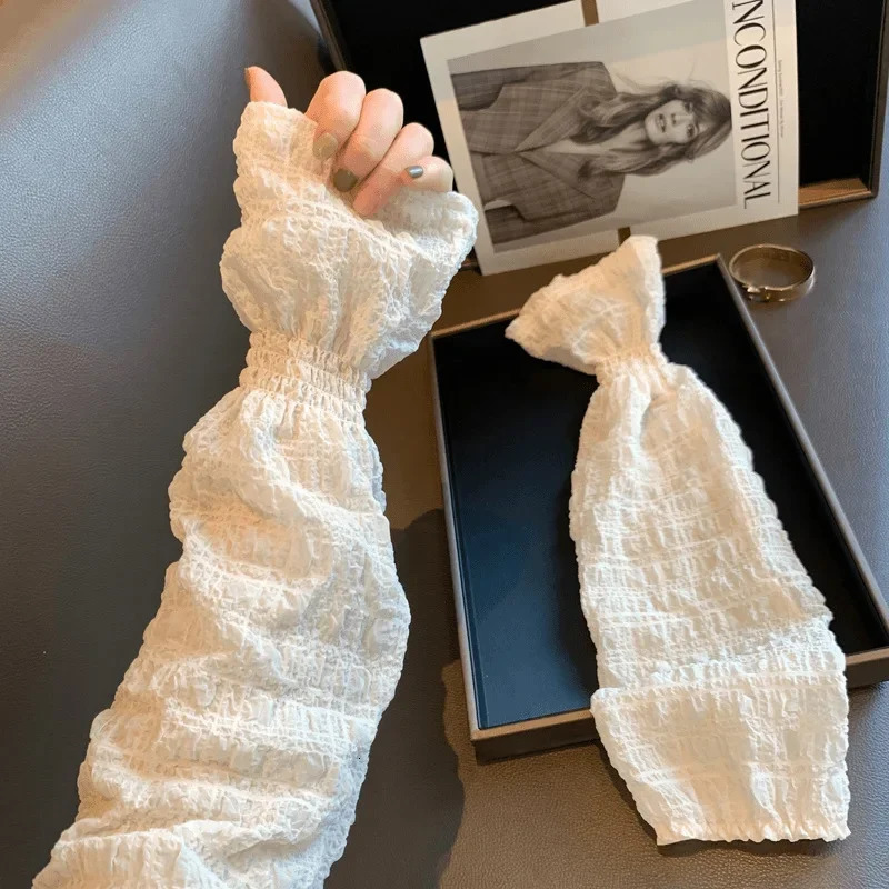 Summer Outdoor Sunscreen Cute Girl Korean Edition Loose Lace Sleeves Solid Color Sleeves UV resistant Ice Silk Sleeves 250610