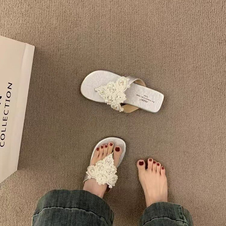 Fairy style shoes, women's summer outdoor sandals, new retro bohemian flip flops, pearl beach women's sandals, designer sandals