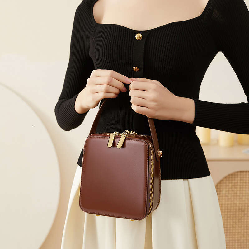Women's 2025 New Fashion Genuine Leather Box Light Luxury Crossbody Handbag Shoulder Bag