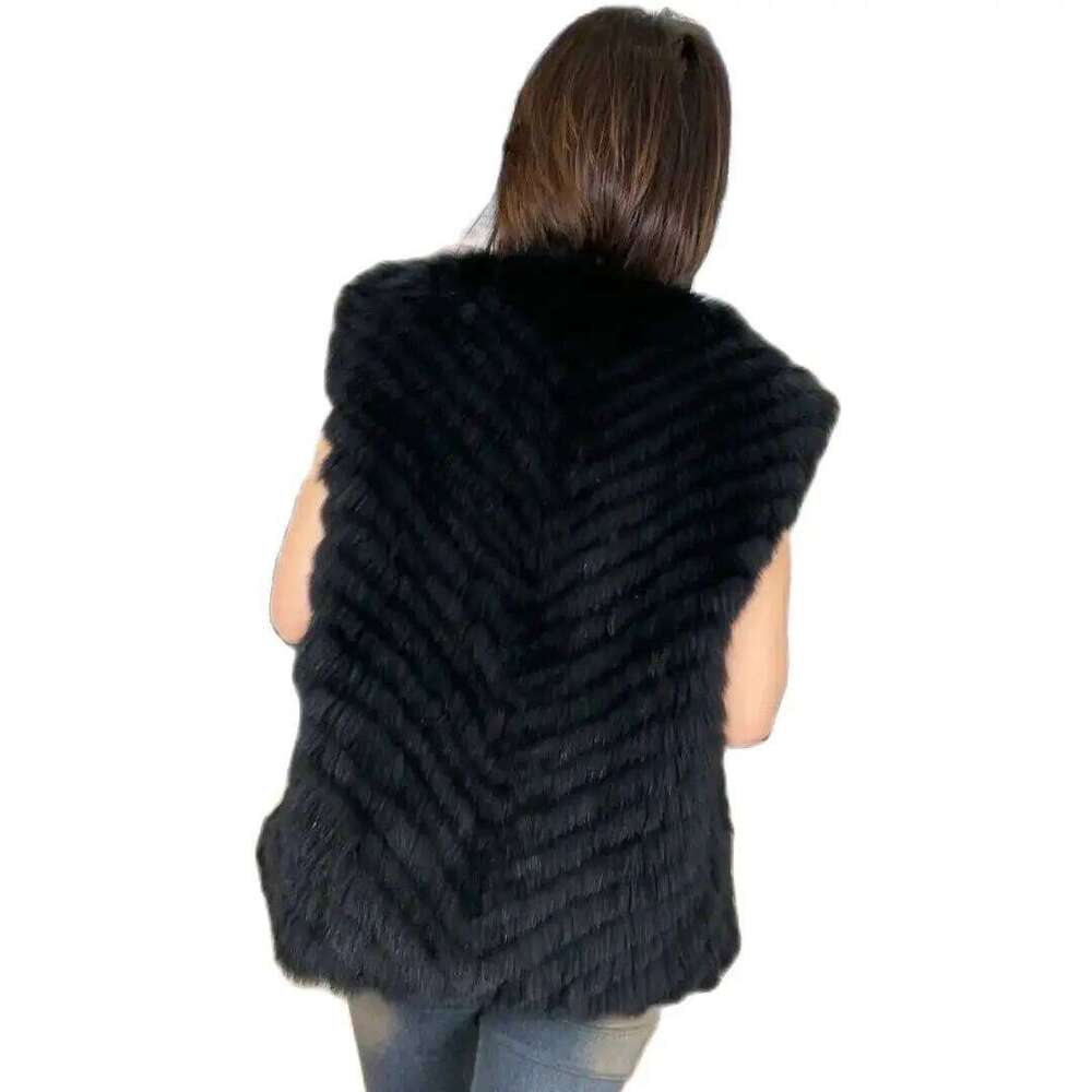 Hot-selling new fox striped fur jacket slim and versatile mid-length V-neck women's vest