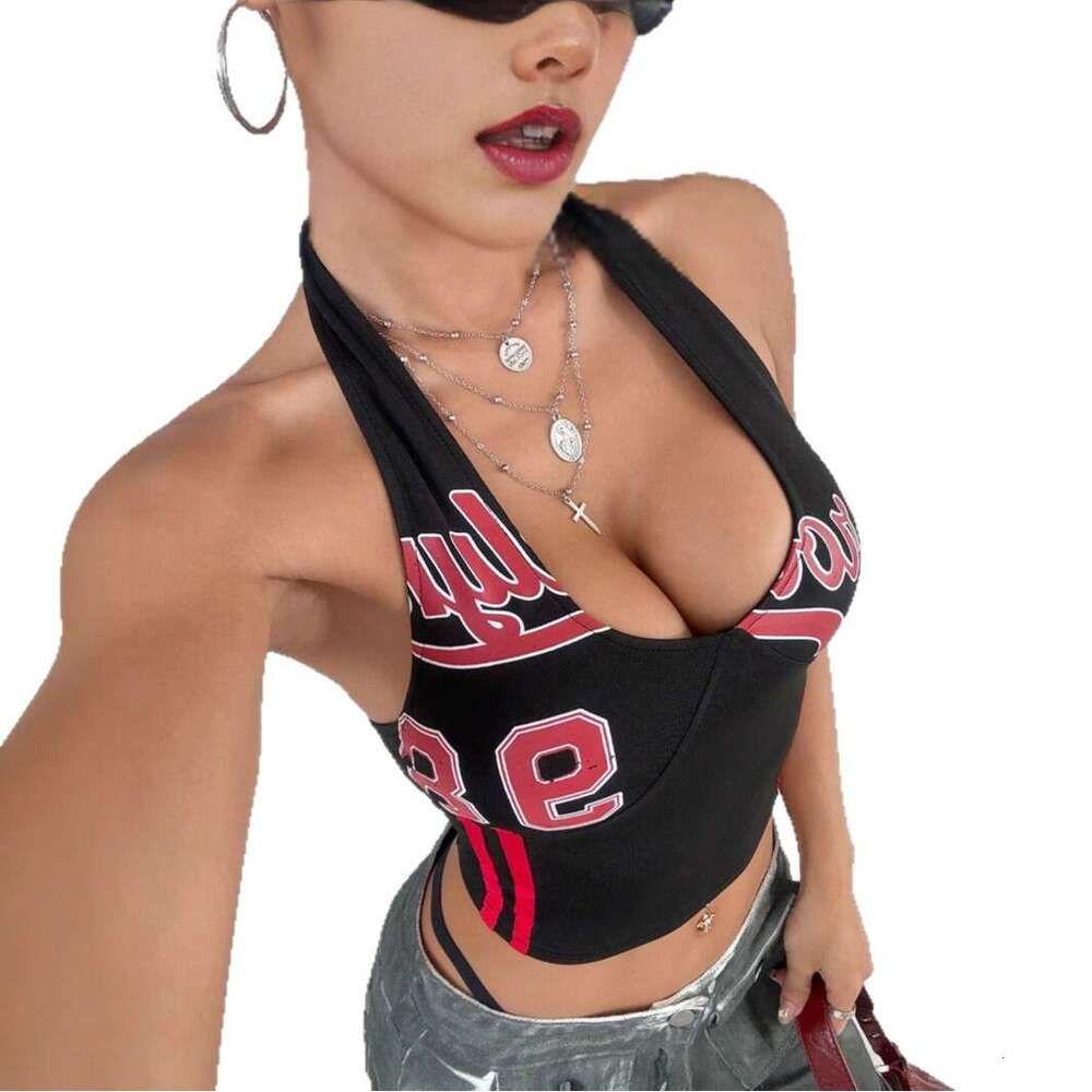 Summer New High Street Style Personality Hot Girl Halter Neck Tank Top With Letter Print B5
