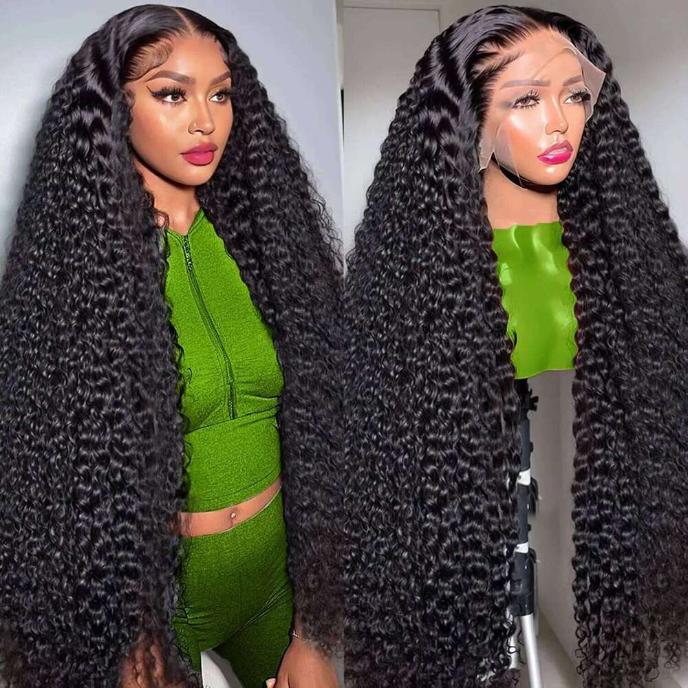 Deep Wave Human Hair for Women 13x4 13x6 HD Lace Front Wigs Pre Plucked 40 Inch 200 Density Natural Black Wig