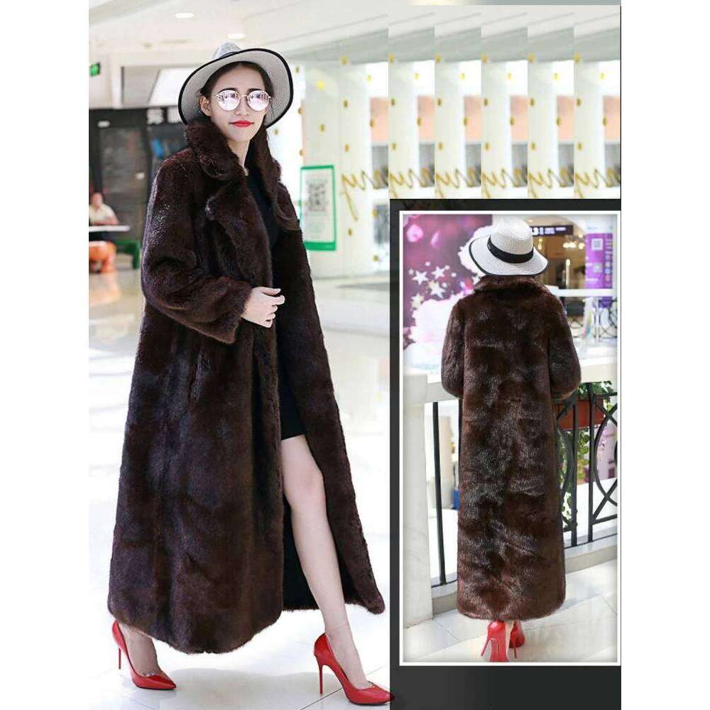 Vintage Winter Faux Lapel Women's Fur Warm Mink Coats New Eco-fur Long Trench Coat Design Outerwear
