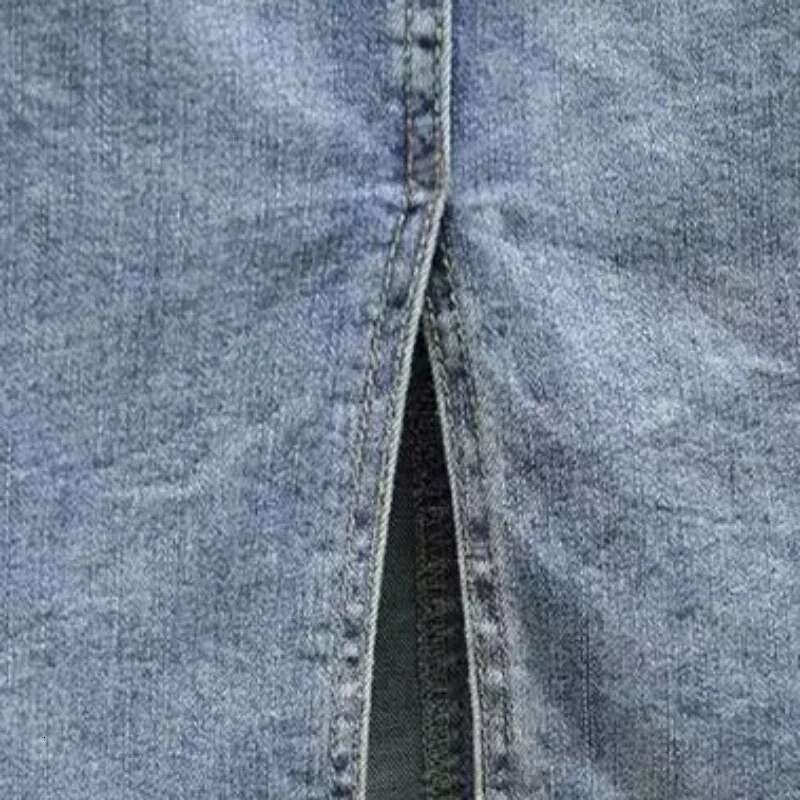 To Knees Length Sexy Zipper with Slit Coquette Midi Womens Denim Skirt Female Jeans Skirts Pocket Chubby Blue Summer 2024 V