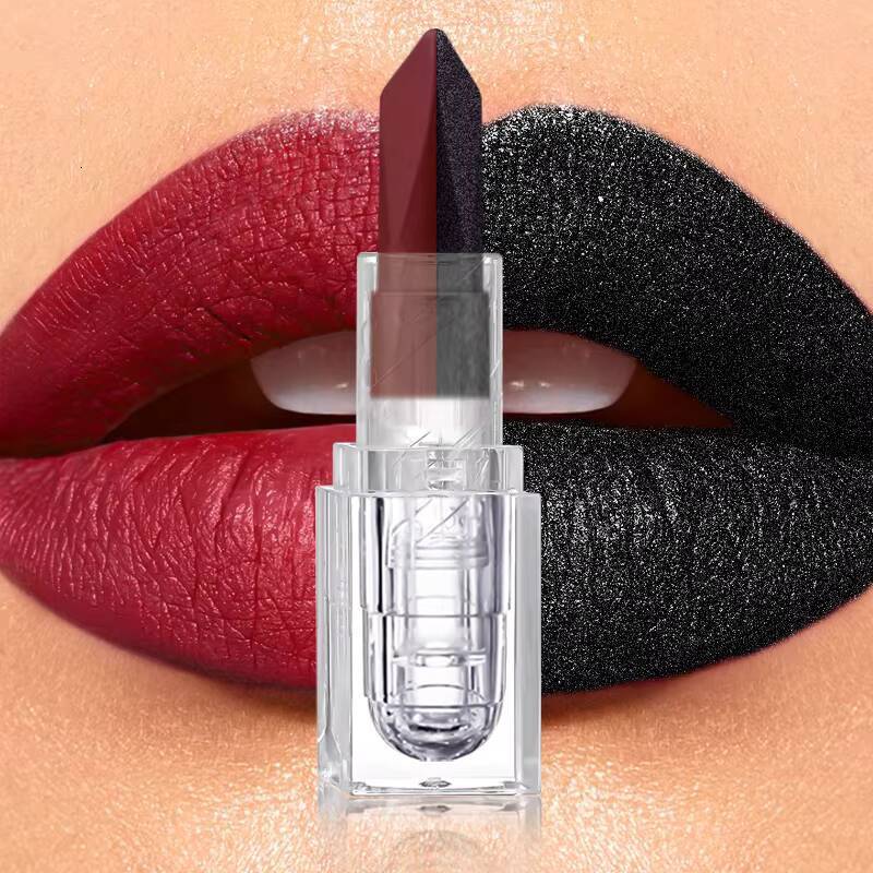 2 In 1 Liner & Lipstick,Tapered Sharp End Long-Lasting Waterproof Lipliner,Matte Brown Velvet Lip Combo Pencil Cosmetics happy