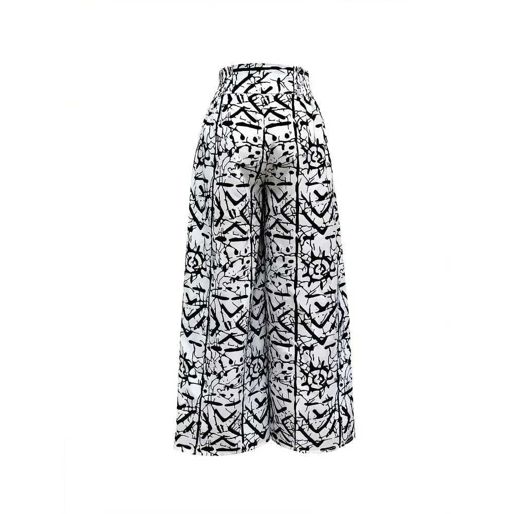 Plus Size 1XL-5XL Womens Drstring High Waisted Printed Wide Leg Pants Fe Casual Ele Loose Long TrousersXJ250616