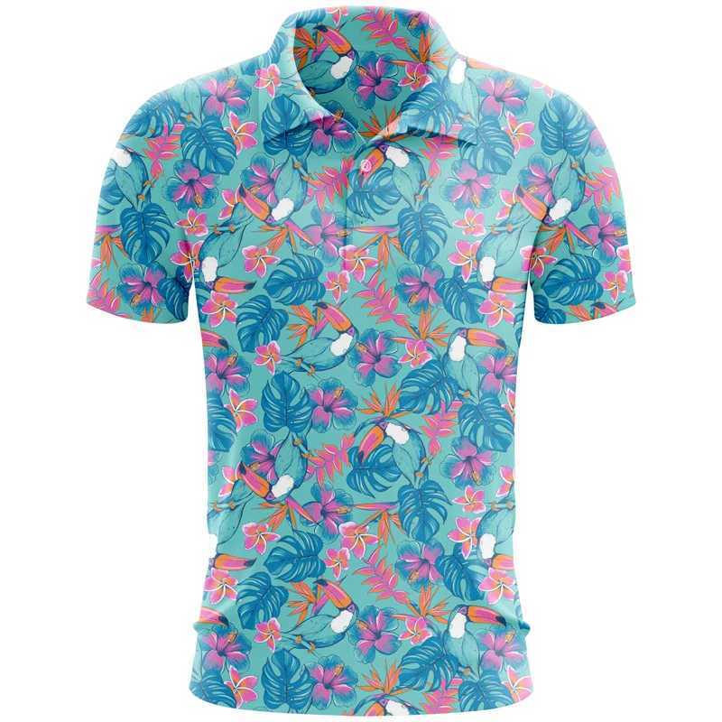 Hawaiian Plants 3D Print Polo Shirt Marine Jellyfish Pattern T-Shirt Summer Street Short Sleeve Tees Tops Casual Male Clothing W250616