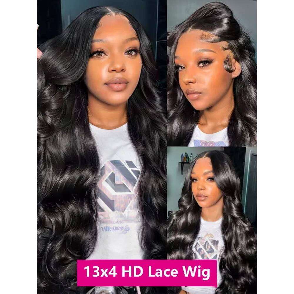 Tewjig 250 Density 30 Inch Pre Plucked Body Wave 13x4 HD Transparent Front 100% Human Hair Wig 13x6 Lace Frontal Wigs