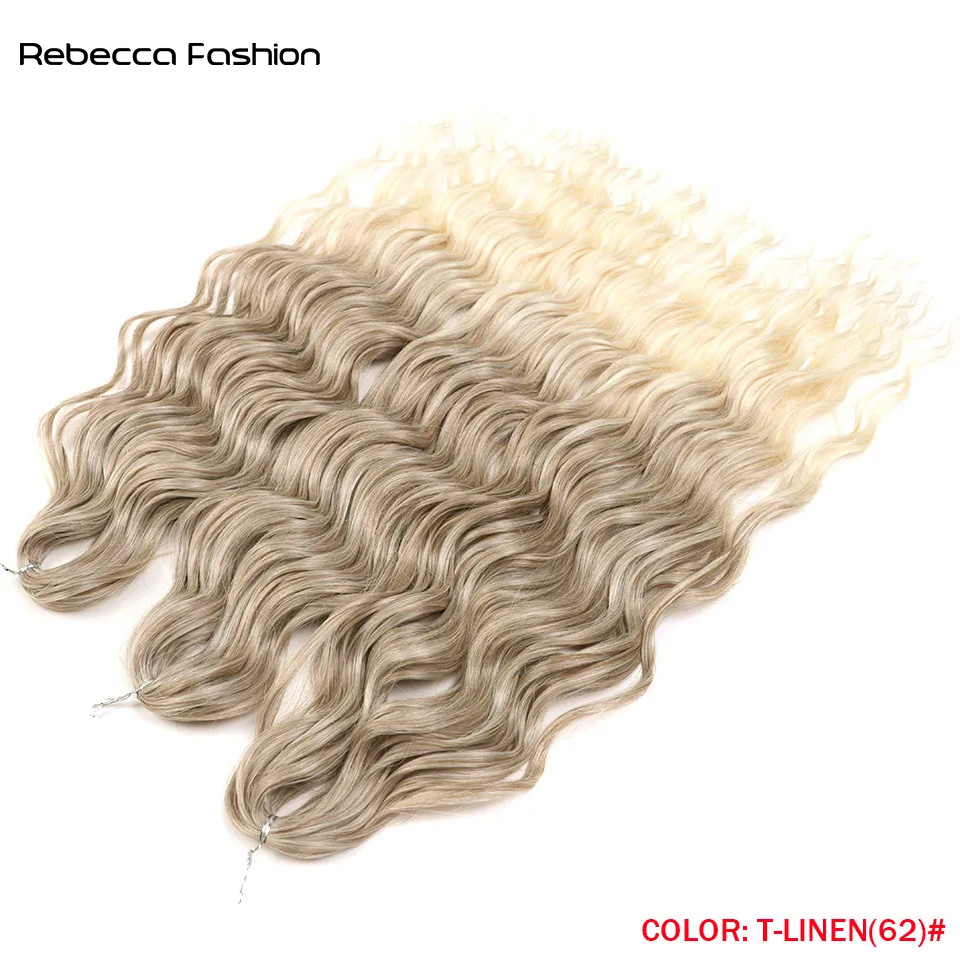 Rebecca Fashion Synthetic Water 24Inch Braid Twist Crochet Ombre Blonde Pink Deep Wave Braiding Hair Extension Cosplay