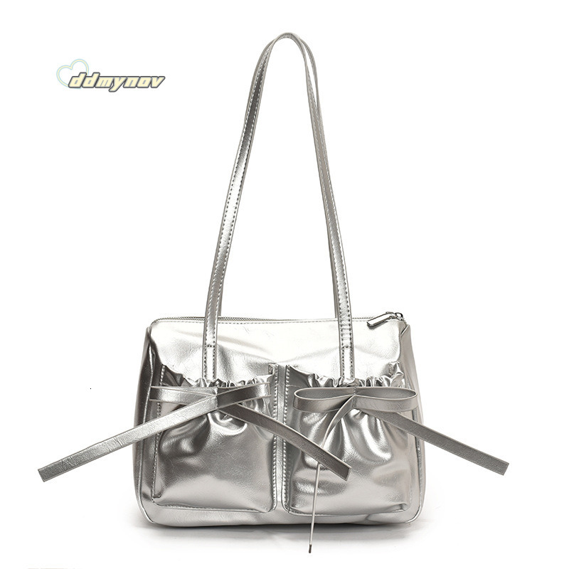 Korean Style Ballet Bowknot Tote for Women 2025 Summer Large Capacity Pleated Commuter Shoulder Underarm Bag Trendy ddmynov