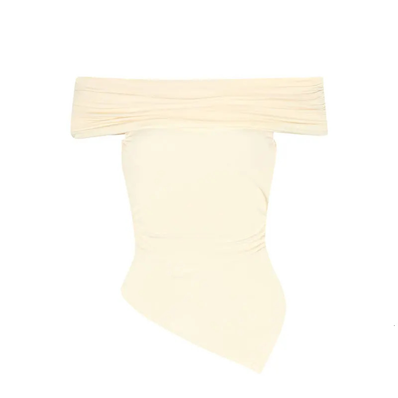 Summer T-shirt Women Fashion Slash Neck Streetwear Casual Slim Versatile Tees Solid Sexy Off Shoulder Elegant Lady Clothing 250614