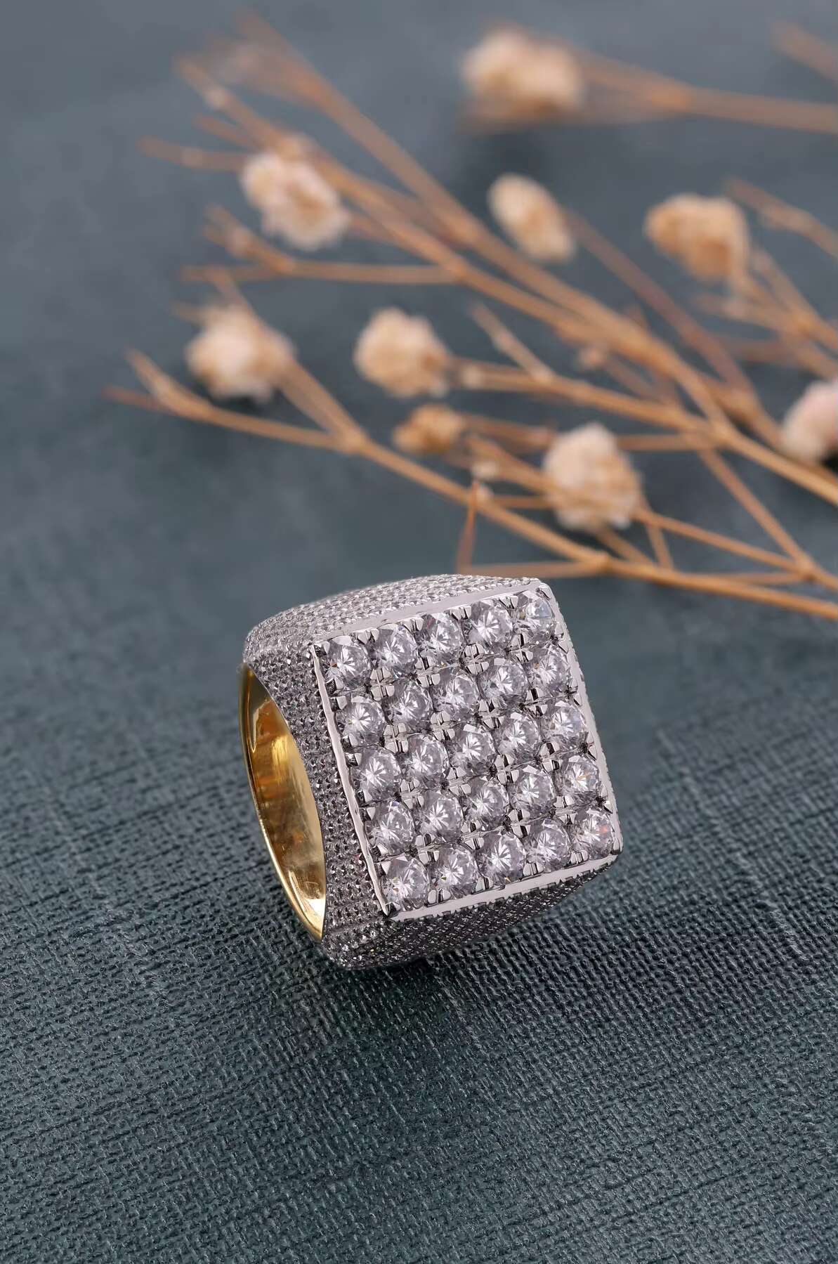 Unisex 925 Sterling Silver Hip Hop Vintage Diamond Ring Iced Out Design with Gold Plating Wedding Engagement Anniversary Party