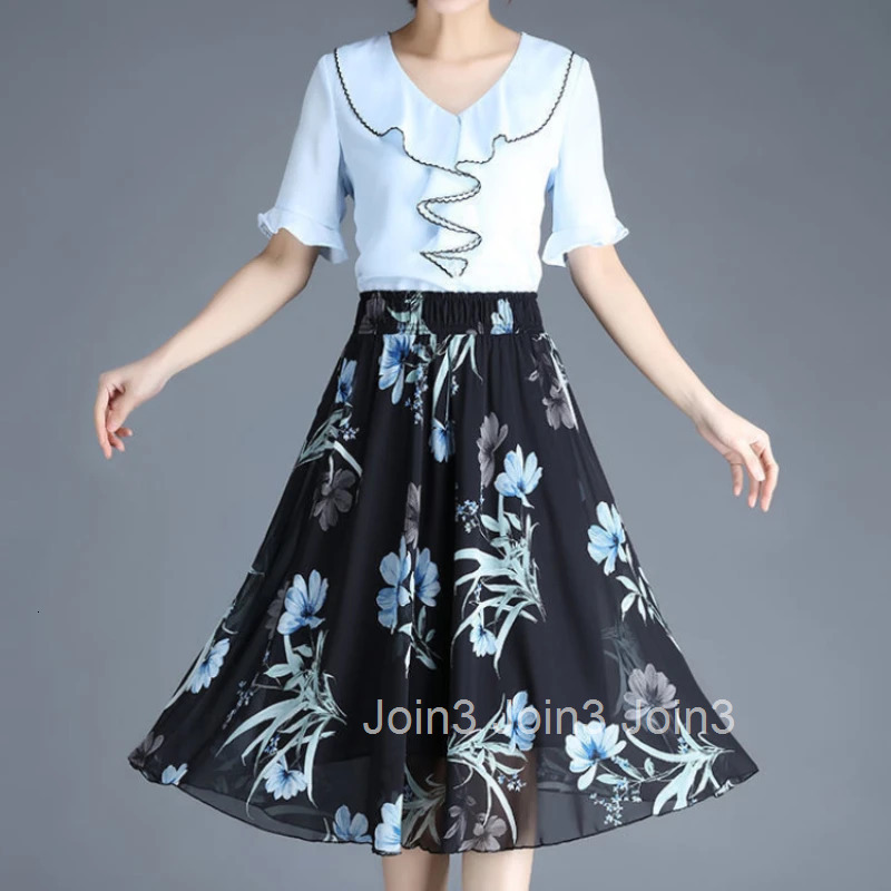Skirts for Women Chiffon Woman Skirt Floral Midi Summer Casual New In Clothing Sales Modest Luxury Elegant High Quality V Cheap