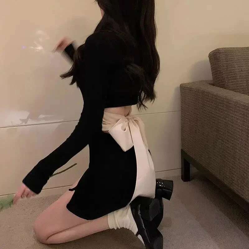 Bodycon Tight Dresses for Women Hollow Woman Long Sleeve Dress Short MiniCorset Harajuku Kpop Clothing New In On Sale Clearance