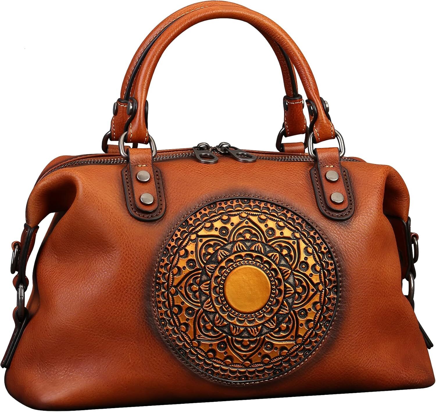 for Women, Genuine Leather Purses Retro Mandela Crossbody Handbag Tote Bag
