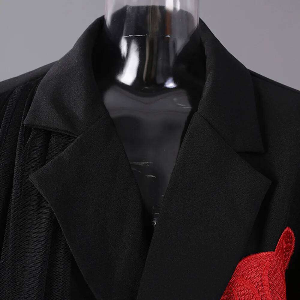 CHICEVER Hit Color Spliced Appliques Jackets for Women Notched Collar Long Sleeve Patchwork Tierred Designer Blazer Female Style