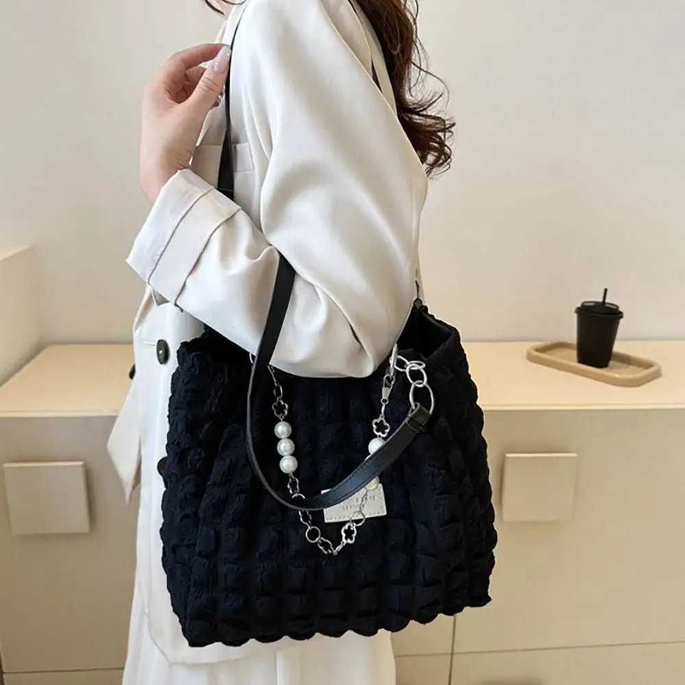 Large Capacity Ladies Tote Bag Fashion Plaid Womens Beaded Chain Shoulder Bags Soft Fabric Commuter Female Handbags Purse XJ2520616