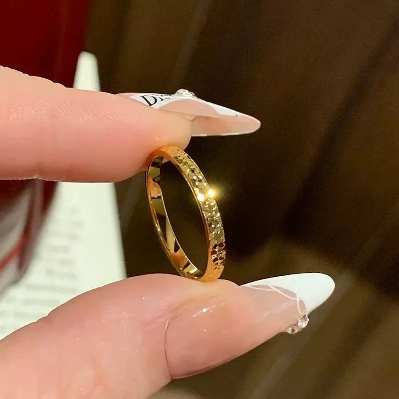 Stainless Steel Gold Color 2mm Sparkling Thin Rings for Women Size 5-10# 18K Wedding Band Engagement Jewelry Lovers Gifts 250610