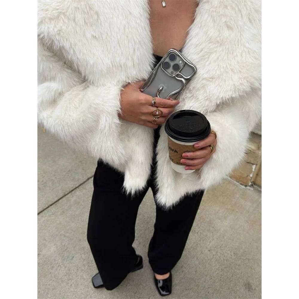 Tossy Lapel Fashion Feather Overcoat Ladies Winter Patchwork Solid Loose Jacket Faux Fur Clothes Women's Coat Clothing