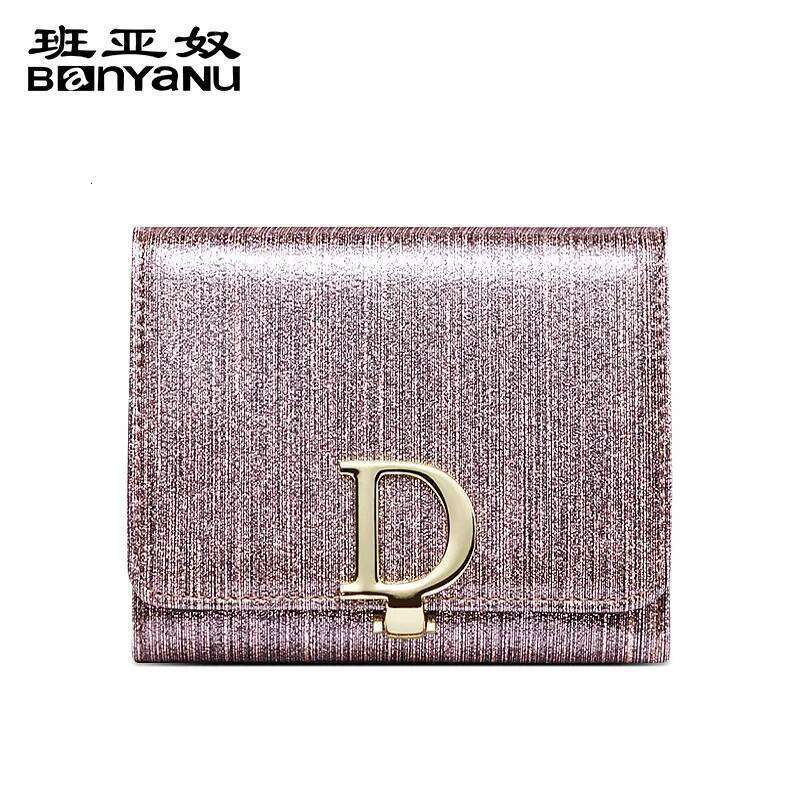 D buckle leather ladies purse women short cowhine three fold large capacity pocket change storage