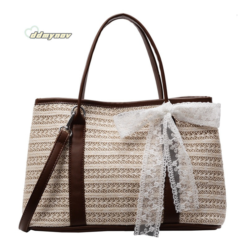 Korean INS Rainbow Straw Handbag for Women 2025 Summer Casual Vacation Style Color-Block Shoulder Crossbody Bag ddmynov ddmynov