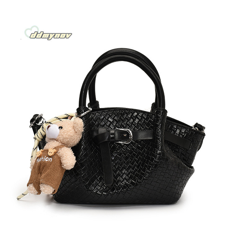 Korean Style Fashion Trend Handbag for Women 2025 Spring Versatile Woven Pattern Bucket Casual Shoulder Crossbody Bag ddmynov