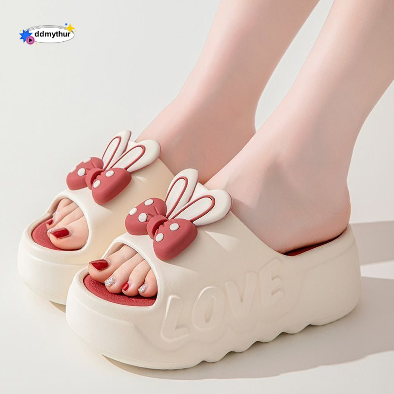 Summer New Thick-Soled Women's High-Heeled Home Fashion Bowknot Bathroom Slippers, Suitable for Indoor and Outdoor Use ddmythur