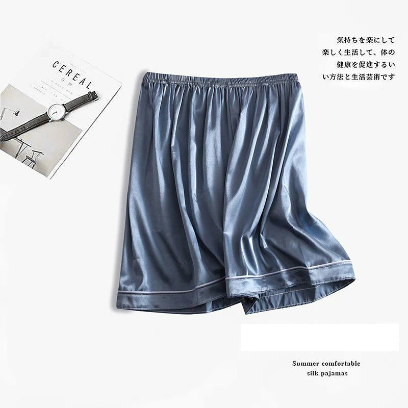 Men Pajamas Pants Summer Satin Elastic Waist Solid Color Homewear Casual Pyjama Boxers Bottoms Beach Shorts Pjs 250614