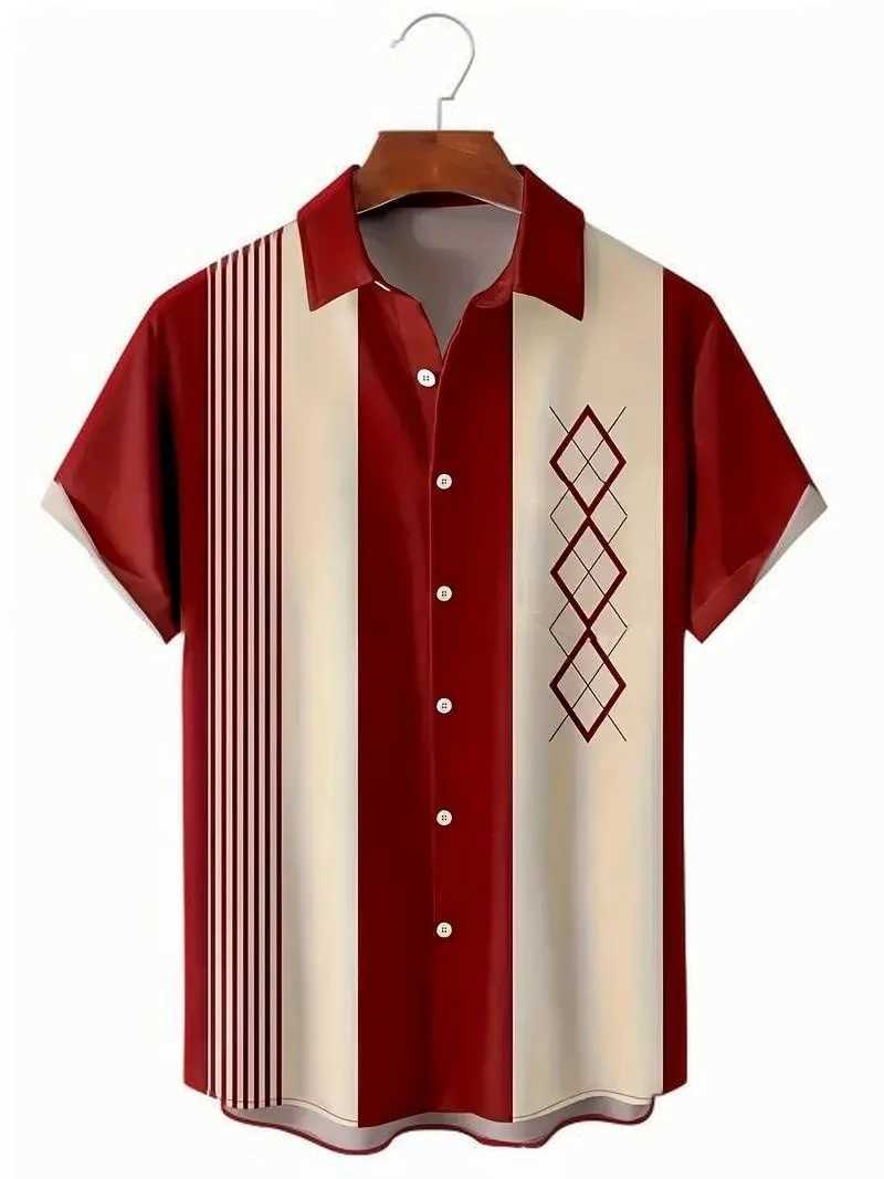 Summer Mens Short Sleeve Lapel Shirt Outdoor Casual Tops 3D Geometric Printed Pattern Large Size Loose Mens Clothing Short W250616