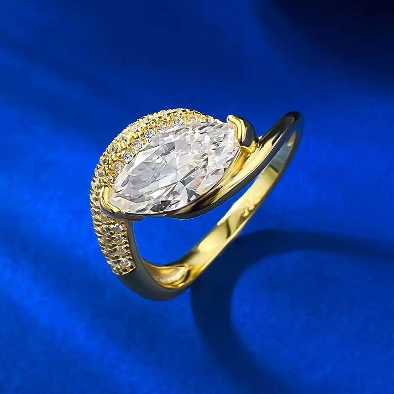 High Quality 925 Sterling Silver Womens Wedding Ring 6*12mm 2ct D-Color Marquise Cut Moissanite with 18K Gold Plating