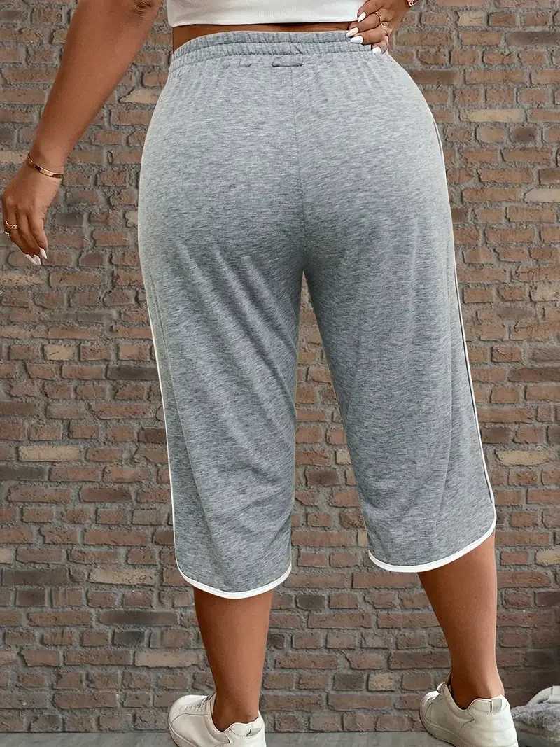 Plus Size Womens Drstring Elastic Waist Capri Pants - Athletic Casual 3/4 Length Sport Pants with Comfort FitXJ250616