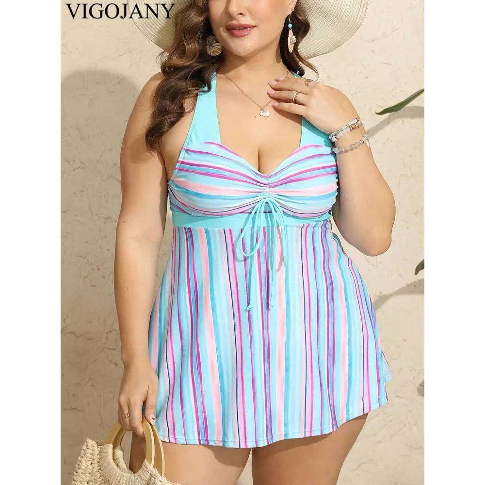 VigoJany 2025 Print Strapped Plus Size Swimwear Women Push Up Large One Piece Swimsuit Backless Cross Hollow Chubby Bathing Suit