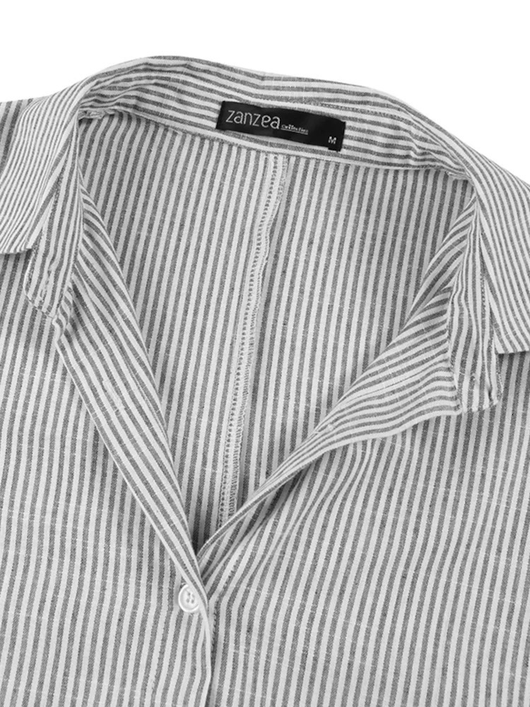 Stripe Printed Beach Party Sundress ZANZEA Spring Fall Bohemian Women Long Sleeve Lapel Dress Fashion Casual Loose Dresses 250609