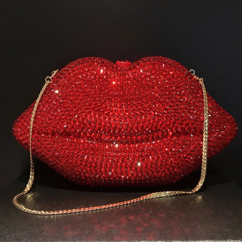 Women Red Lips Clutch Bag High Quality Ladies Acrylic Chain Shoulder Evening Shape Purse 250614