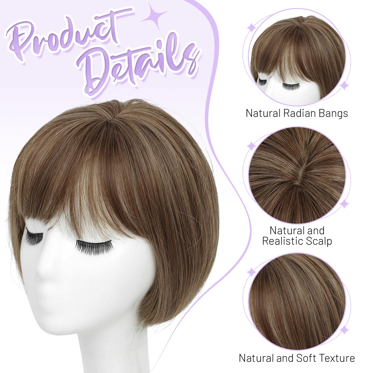 Female human hair wig patches, female short hair Bob Natura wig headwear with bangs side hair sparse synthetic headwear
