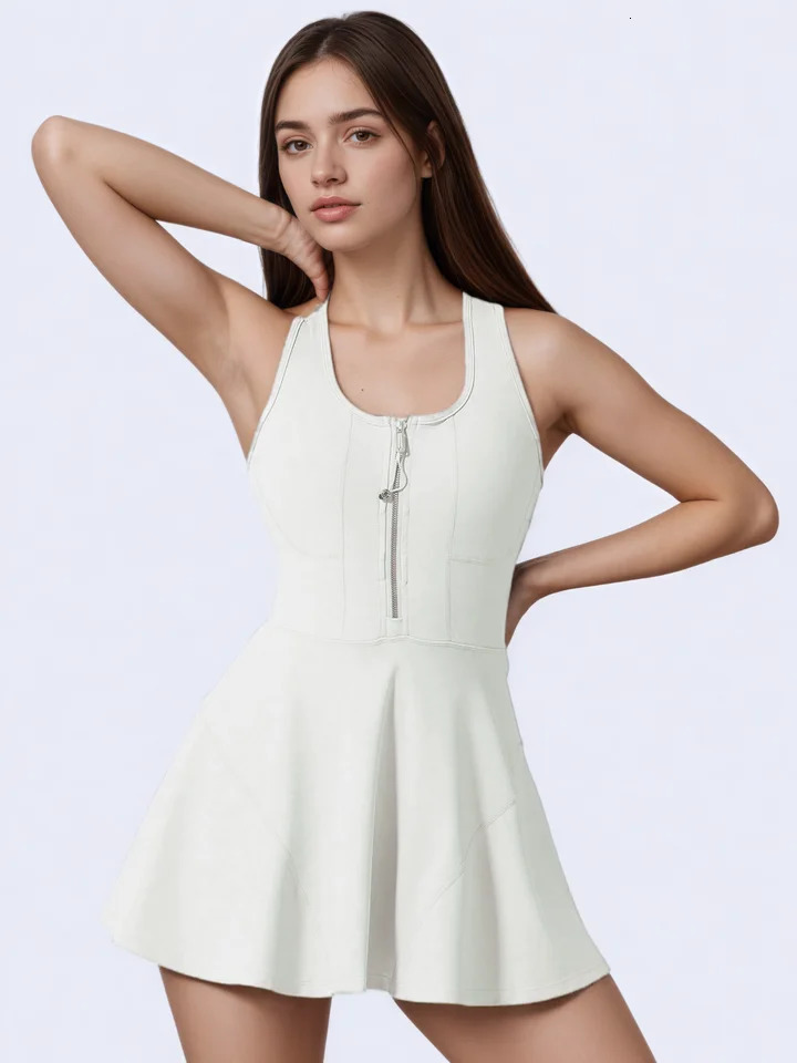 Fitfemme Womens Sleeveless Zipper Front Athletic Tennis Dress Quick Dry Flared Hem for Sports Casual Wear 250611