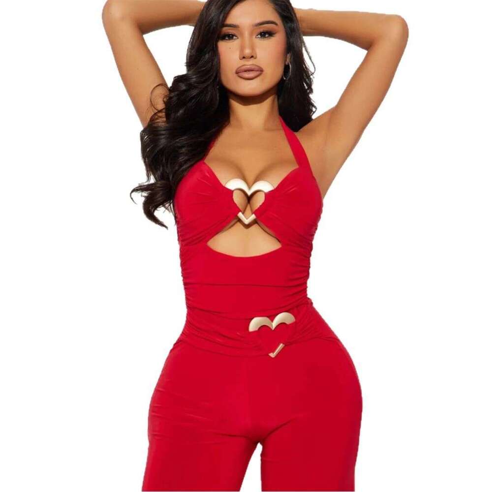 New Summer Halter Neck Sleeveless Tube Top Exquisite Accessories Sexy Slim Fit Jumpsuit For Women B5