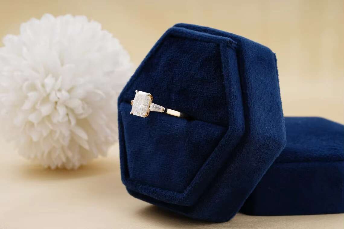 Fine Jewelry Womens Elegant Baguette Cut Moissanite Diamond Rings 925 Sterling Silver Rings Available for Sale