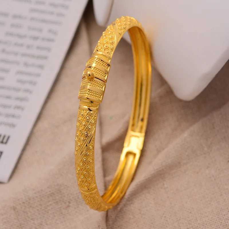 24K 1Pieces/Lot Wholesale Ethiopian Gold Color Bangles For Women Factory Price The Style of African Middle East Dubai Jewelry Z250616