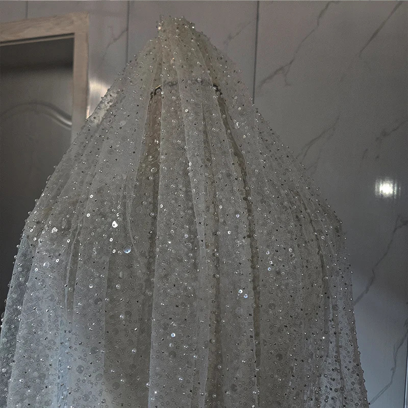 Luminous sequin diamond veil bridal veil church short wedding accessories with hair comb 250610