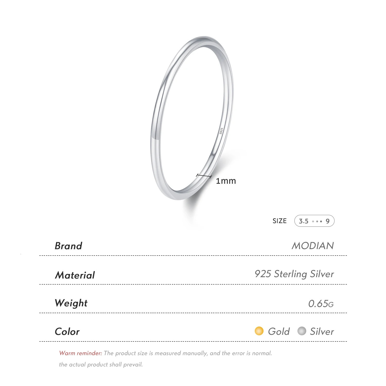 MODIAN 925 Sterling Silver Minimalist Thin Stackable Fashion Rings Classic Gold Color Fine Jewelry For Women Girl Party Gifts 250610