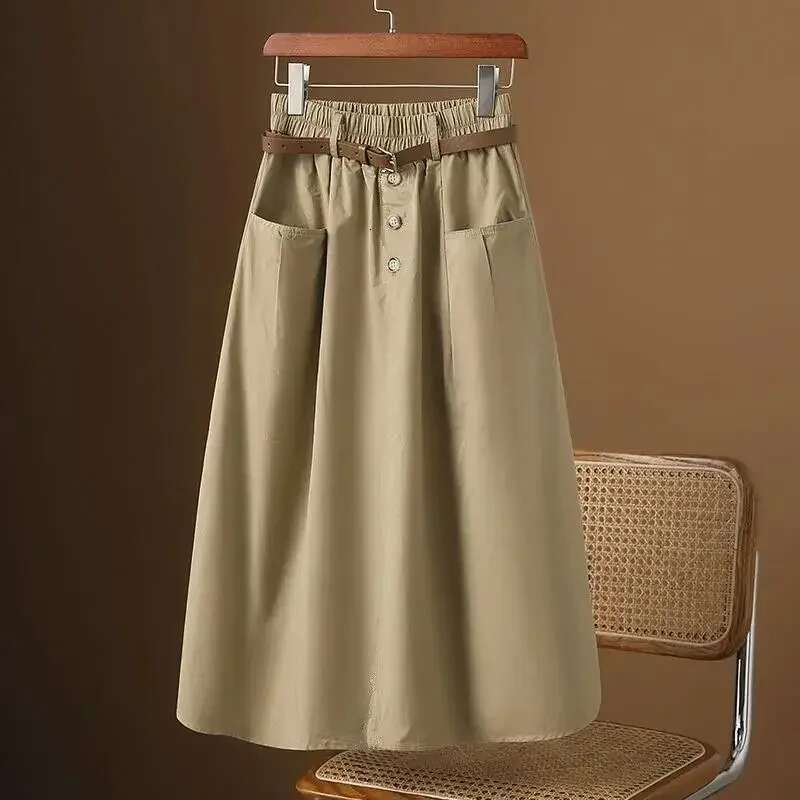 With Pocket Womens Skirt A Line To Knees Length Female Skirts Modest Korean Style Offer Original Hot Cheap 2024 Trend Premium