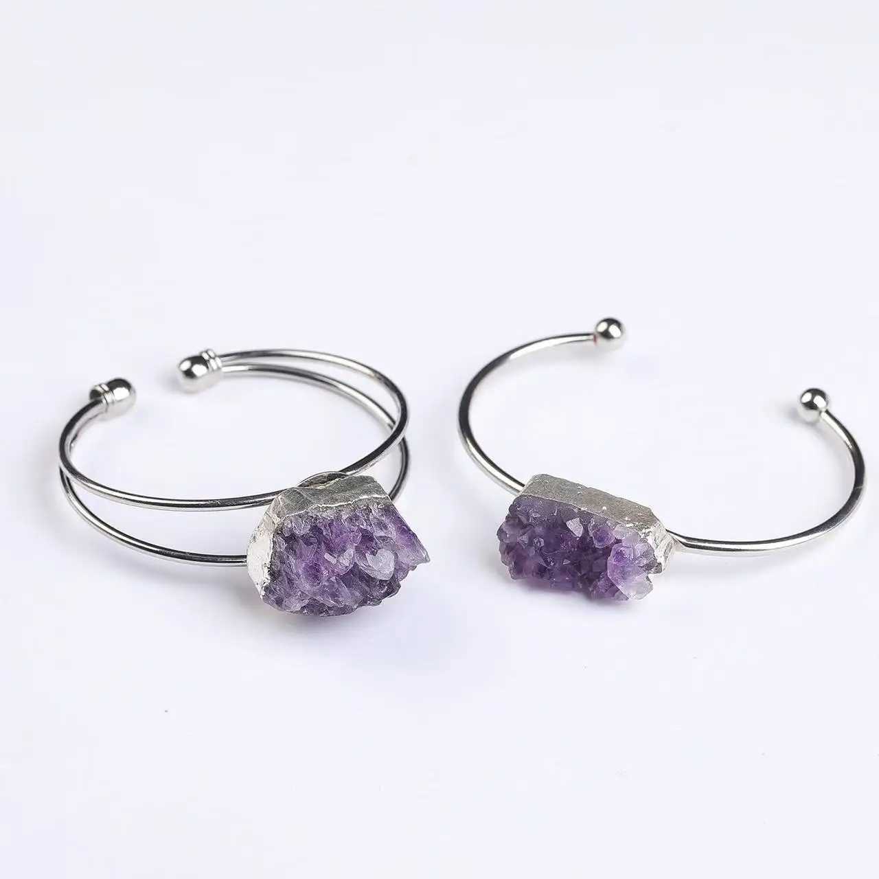 Fashion Women Natural Crystal Cluster Amethyst Cluster Bangles Handmade Jewelry Gift Z250616