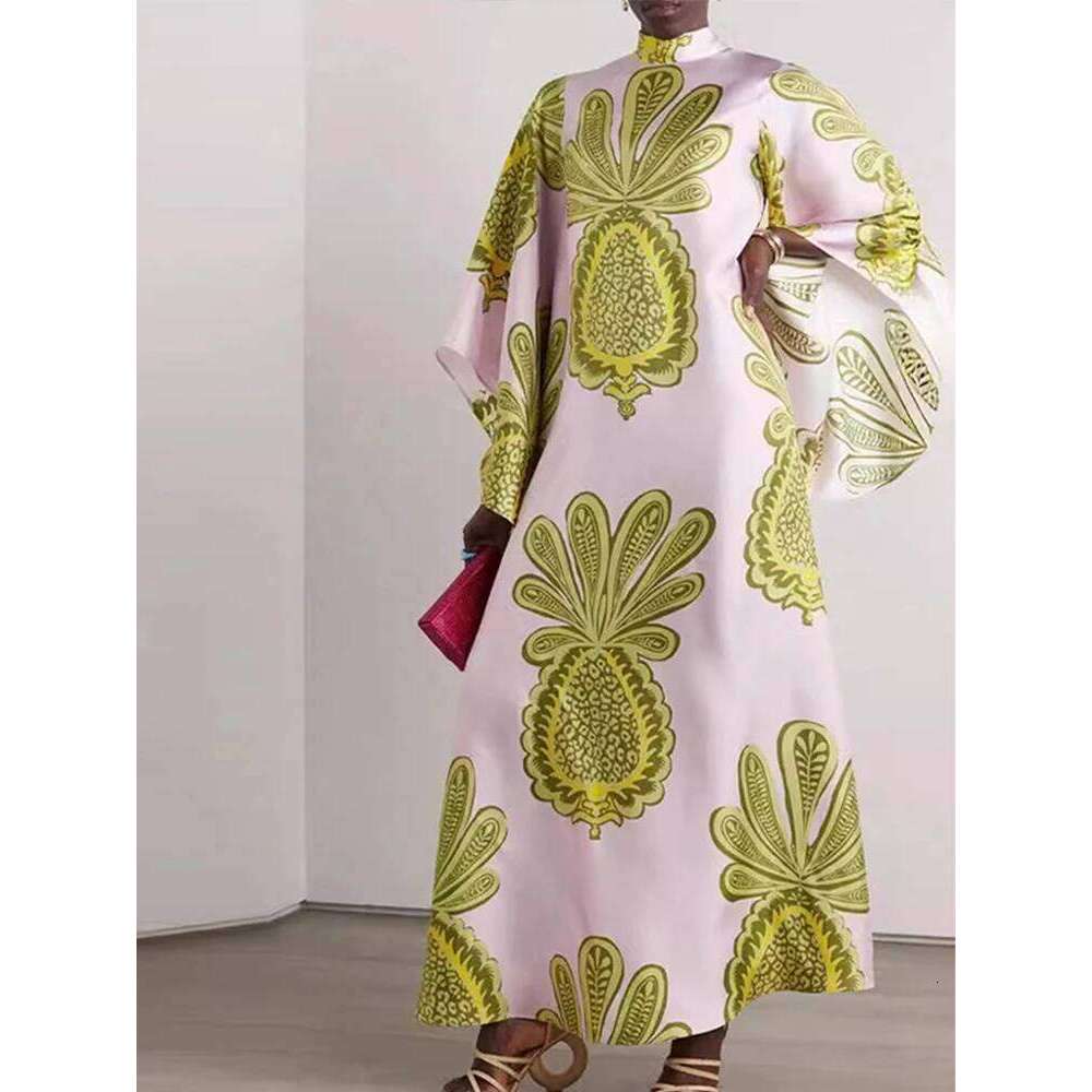 Casual Flower Printed Lace Up Women Dress V-neck Flare Sleeve Loose Female Maxi Dresses 2024 Spring Summer New Chic Lady Robe