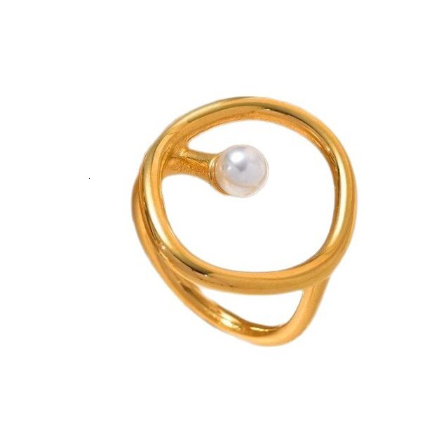 Pearl Irregular for Women Gold Titanium Steel High-end Non-fading Ring